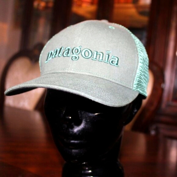 Patagonia Sage Green Trucker Hat - Snapback Mesh Cap - Embroidered Logo - NWOT - Picture 1 of 8